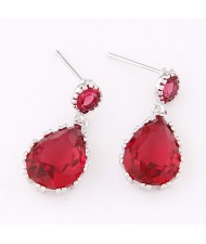 Graceful Teardrop Shape Cubic Zirconia Dangling Earrings - Red