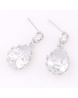 Graceful Teardrop Shape Cubic Zirconia Dangling Earrings - Transparent