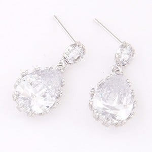 Graceful Teardrop Shape Cubic Zirconia Dangling Earrings - Transparent
