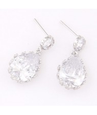 Graceful Teardrop Shape Cubic Zirconia Dangling Earrings - Transparent