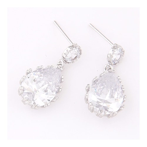 Graceful Teardrop Shape Cubic Zirconia Dangling Earrings - Transparent