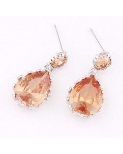 Graceful Teardrop Shape Cubic Zirconia Dangling Earrings - Champagne