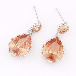 Graceful Teardrop Shape Cubic Zirconia Dangling Earrings - Champagne