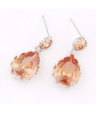 Graceful Teardrop Shape Cubic Zirconia Dangling Earrings - Champagne
