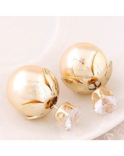 Transparent Rhinestone Inlaid Crown with Cherry Design Resin Earrings - Champagne