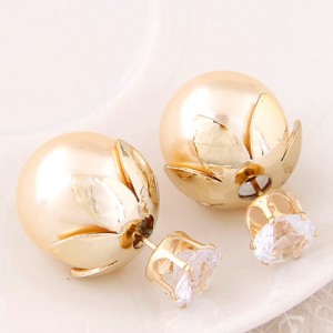 Transparent Rhinestone Inlaid Crown with Cherry Design Resin Earrings - Champagne
