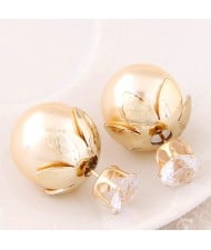 Transparent Rhinestone Inlaid Crown with Cherry Design Resin Earrings - Champagne