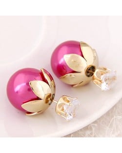 Transparent Rhinestone Inlaid Crown with Cherry Design Resin Earrings - Rose