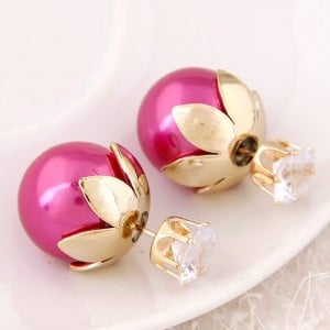 Transparent Rhinestone Inlaid Crown with Cherry Design Resin Earrings - Rose