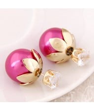 Transparent Rhinestone Inlaid Crown with Cherry Design Resin Earrings - Rose