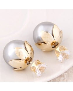 Transparent Rhinestone Inlaid Crown with Cherry Design Resin Earrings - Gray
