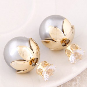 Transparent Rhinestone Inlaid Crown with Cherry Design Resin Earrings - Gray