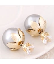 Transparent Rhinestone Inlaid Crown with Cherry Design Resin Earrings - Gray