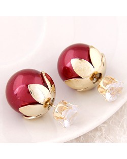 Transparent Rhinestone Inlaid Crown with Cherry Design Resin Earrings - Red
