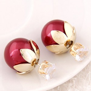 Transparent Rhinestone Inlaid Crown with Cherry Design Resin Earrings - Red