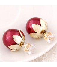 Transparent Rhinestone Inlaid Crown with Cherry Design Resin Earrings - Red