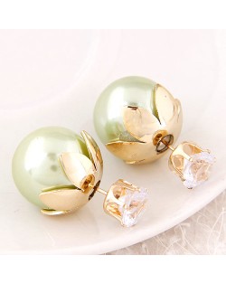 Transparent Rhinestone Inlaid Crown with Cherry Design Resin Earrings - Light Green
