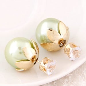 Transparent Rhinestone Inlaid Crown with Cherry Design Resin Earrings - Light Green