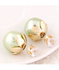 Transparent Rhinestone Inlaid Crown with Cherry Design Resin Earrings - Light Green