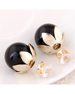 Transparent Rhinestone Inlaid Crown with Cherry Design Resin Earrings - Black