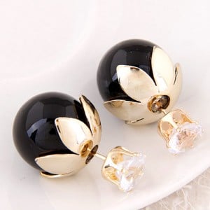 Transparent Rhinestone Inlaid Crown with Cherry Design Resin Earrings - Black