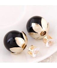 Transparent Rhinestone Inlaid Crown with Cherry Design Resin Earrings - Black