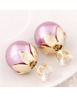 Transparent Rhinestone Inlaid Crown with Cherry Design Resin Earrings - Pink