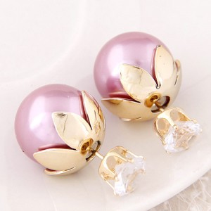 Transparent Rhinestone Inlaid Crown with Cherry Design Resin Earrings - Pink