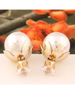 Transparent Rhinestone Inlaid Crown with Cherry Design Resin Earrings - White