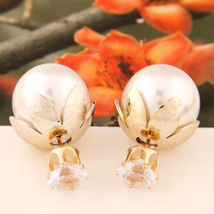 Transparent Rhinestone Inlaid Crown with Cherry Design Resin Earrings - White