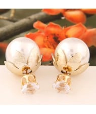 Transparent Rhinestone Inlaid Crown with Cherry Design Resin Earrings - White