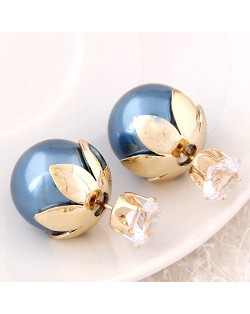 Transparent Rhinestone Inlaid Crown with Cherry Design Resin Earrings - Blue