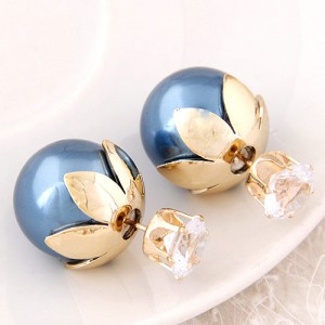 Transparent Rhinestone Inlaid Crown with Cherry Design Resin Earrings - Blue