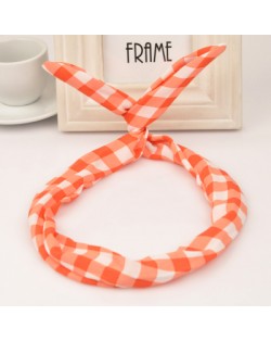 Korean Style Cute Bunny Ears Square Prints Hair Hoop - Red