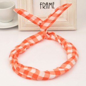 Korean Style Cute Bunny Ears Square Prints Hair Hoop - Red