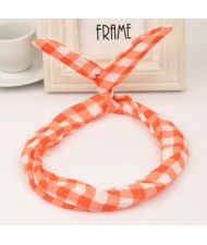 Korean Style Cute Bunny Ears Square Prints Hair Hoop - Red