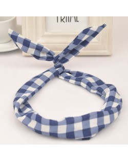 Korean Style Cute Bunny Ears Square Prints Hair Hoop - Blue