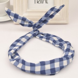 Korean Style Cute Bunny Ears Square Prints Hair Hoop - Blue