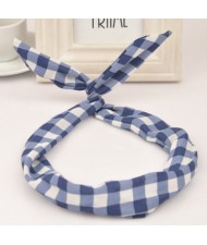 Korean Style Cute Bunny Ears Square Prints Hair Hoop - Blue