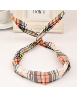 Korean Fashion Classic Lattice Prints Bunny Ears Hair Hoop - Gray