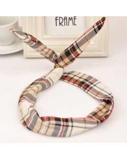 Korean Fashion Classic Lattice Prints Bunny Ears Hair Hoop - Brown