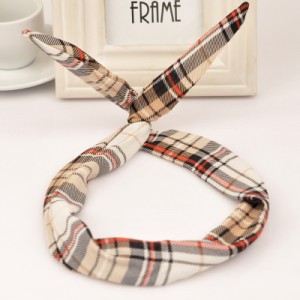 Korean Fashion Classic Lattice Prints Bunny Ears Hair Hoop - Brown