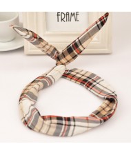 Korean Fashion Classic Lattice Prints Bunny Ears Hair Hoop - Brown