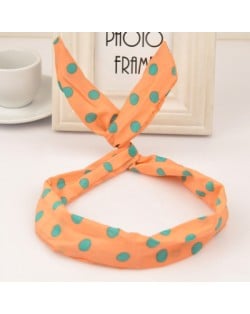 Korean Fashion Bunny Ears Polka Dot Cloth Hair Hoop - Orange