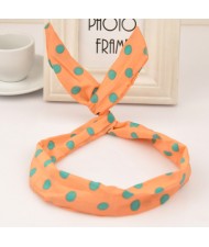 Korean Fashion Bunny Ears Polka Dot Cloth Hair Hoop - Orange