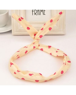 Korean Fashion Bunny Ears Polka Dot Cloth Hair Hoop - Beige