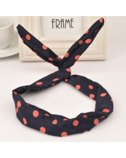 Korean Fashion Bunny Ears Polka Dot Cloth Hair Hoop - Ink Blue