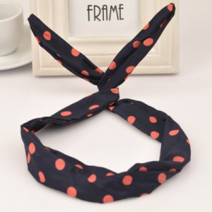 Korean Fashion Bunny Ears Polka Dot Cloth Hair Hoop - Ink Blue