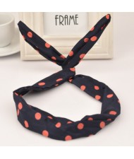 Korean Fashion Bunny Ears Polka Dot Cloth Hair Hoop - Ink Blue