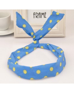 Korean Fashion Bunny Ears Polka Dot Cloth Hair Hoop - Sky Blue
